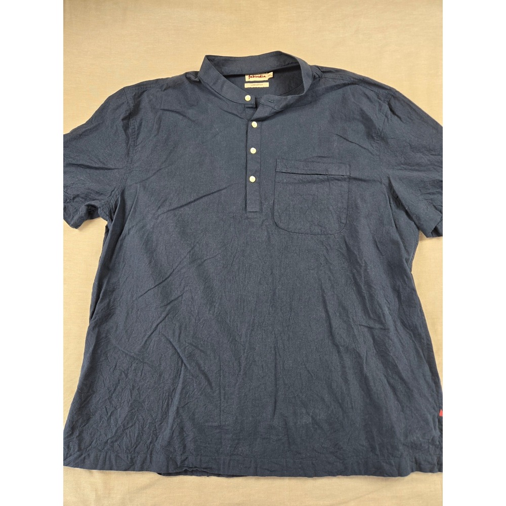 Fabindia Mens XXL Navy Blue Cotton Mandarin Collar Short Sleeve Comfort Fit